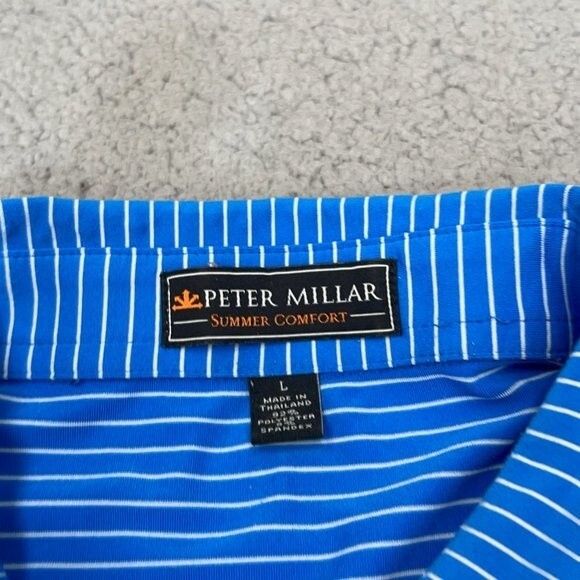 Peter Millar Polo Shirt Mens Blue White Stripe Summer Comfort Golf Golfer Casual - Picture 5 of 15